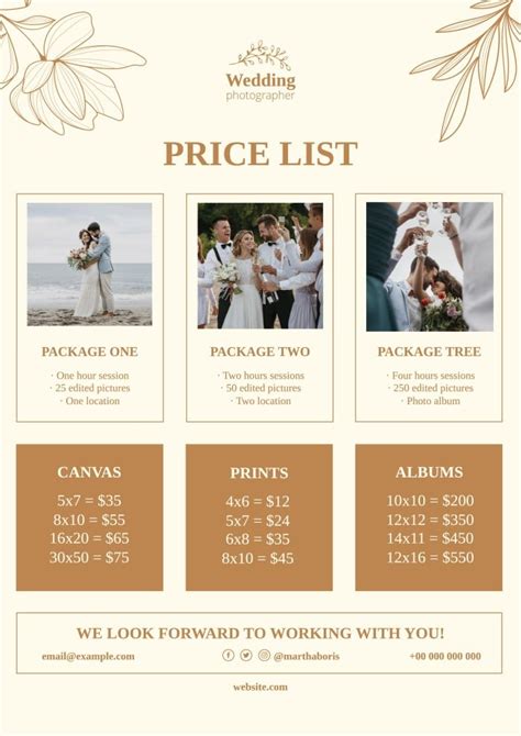 Price List Template for Photography Studio