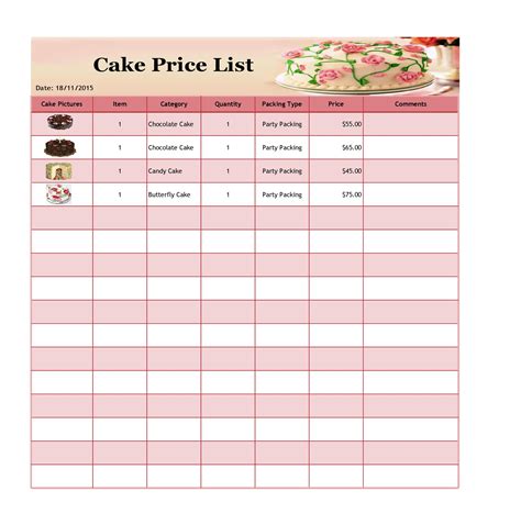 Price List Template for Product-Based Business