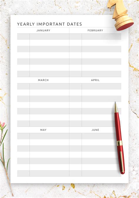 Printable Date Templates for Physical Planners