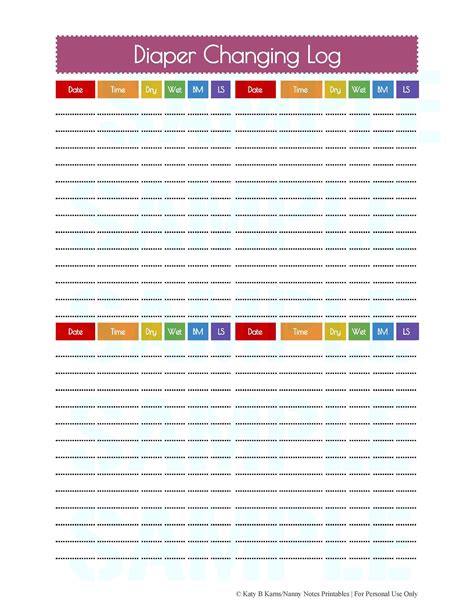 Printable Diaper Change Log for Daycare