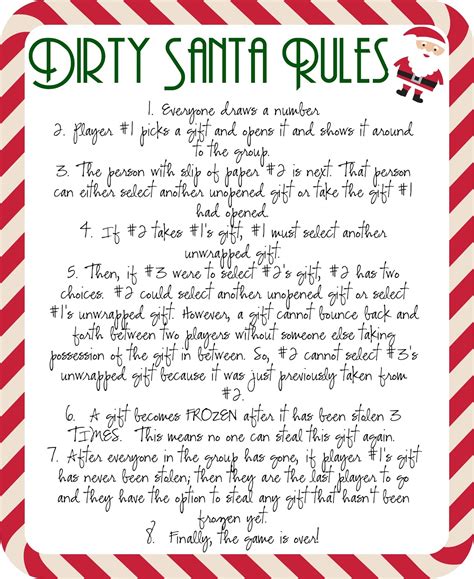 Printable Dirty Santa Game Rules