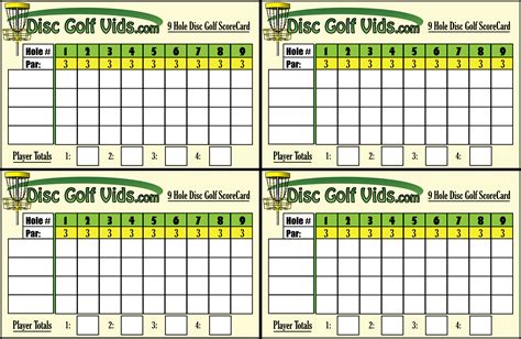 Printable Disc Golf Scorecard Template