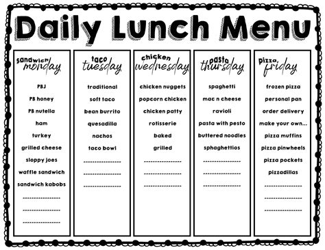 Printable Lunch Menu Templates Image 10