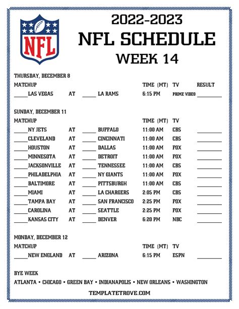 Printable NFL Schedule Template