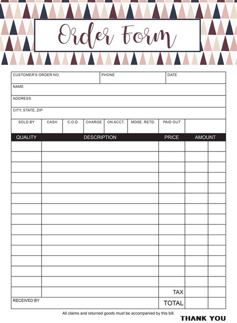 Description of Printable Order Forms