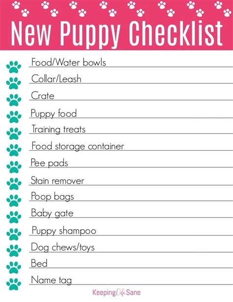 Printable Puppy Checklist