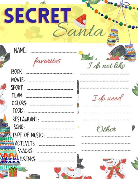 Printable Secret Santa List Template