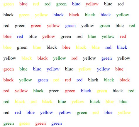 Printable Stroop Test