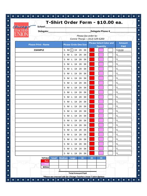 Printable T Shirt Order Form Template Example 6