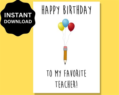 Printable Teacher Birthday Cards