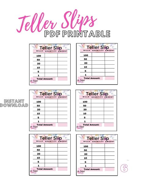 Printable Teller Slip