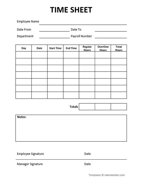 Printable Timesheets for Employees