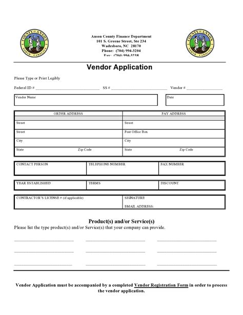 Printable Vendor Registration Form