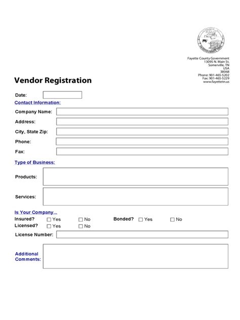 Printable Vendor Registration Template