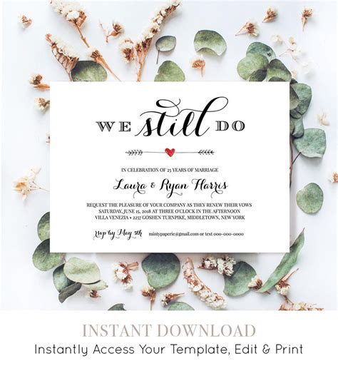 Printable vow renewal invitations templates