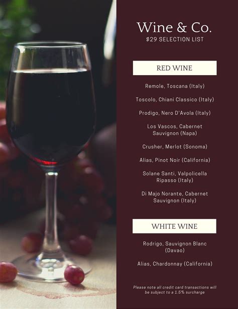 Description of Printable Wine Menu