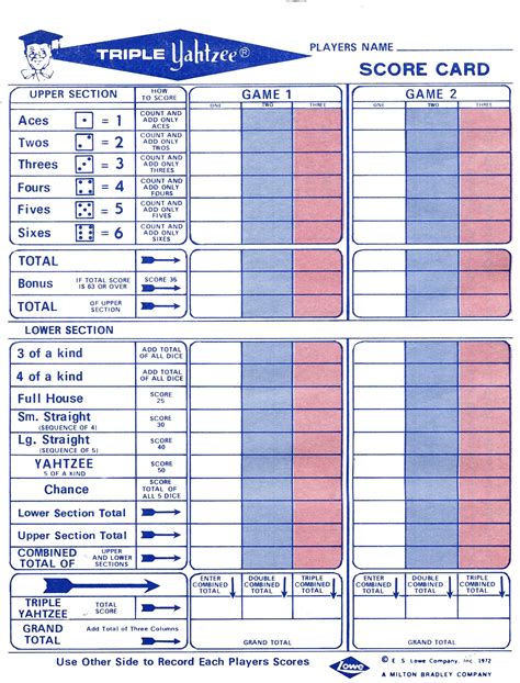 Printing Triple Yahtzee Score Sheets