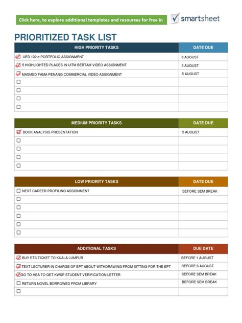 Priority Schedule Template