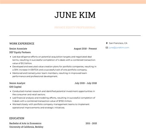 Private Equity Resume Template