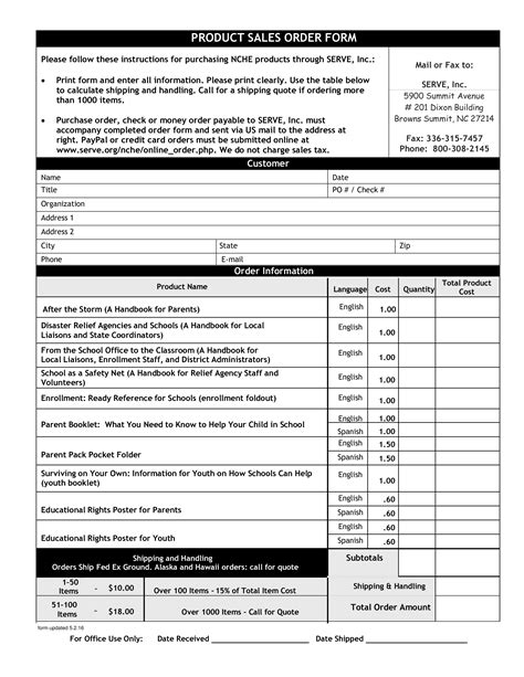 Product Sales Order Form Template