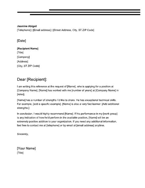 Professional Reference Letter Templates