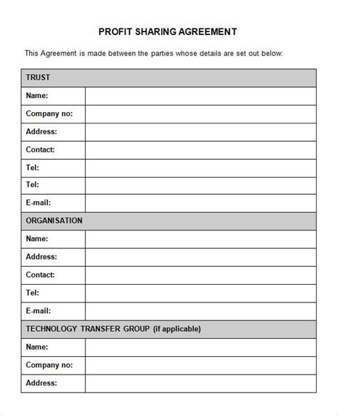 Profit Sharing Template Example 8