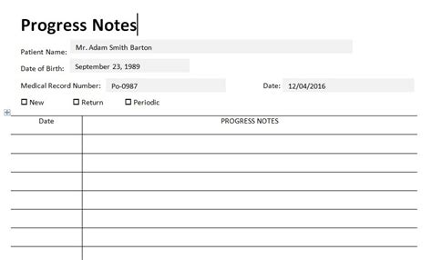 Progress Note Template Excel