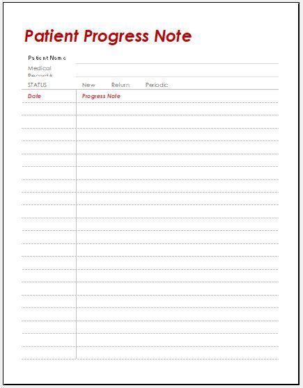 Progress Note Template Microsoft Excel