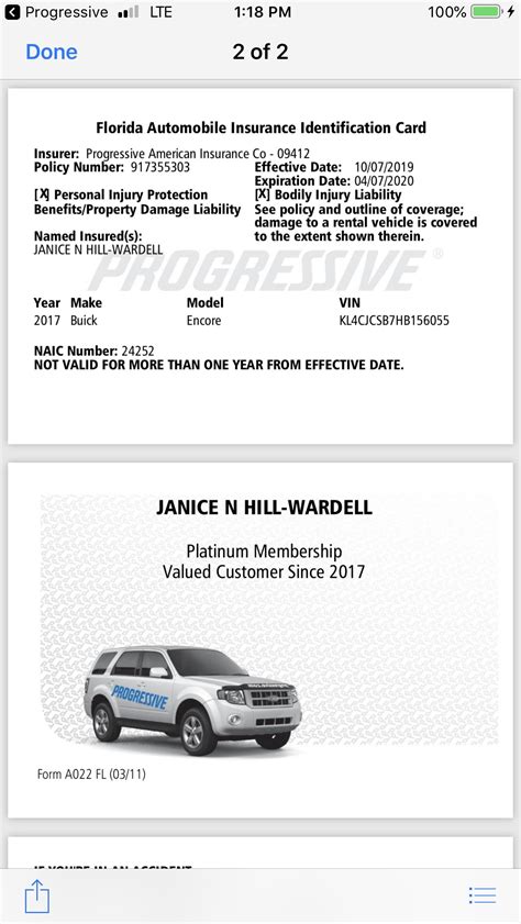 Progressive car insurance card template 2