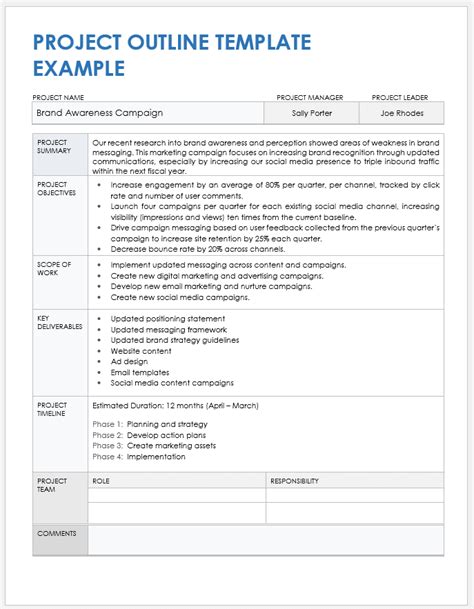 Project management outline template