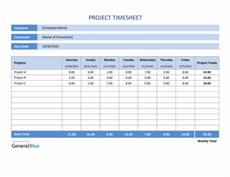 Project Management Timesheet Example