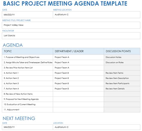 Project Meeting Agenda Template