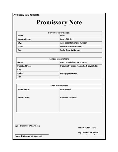 Description of Promissory Note Form