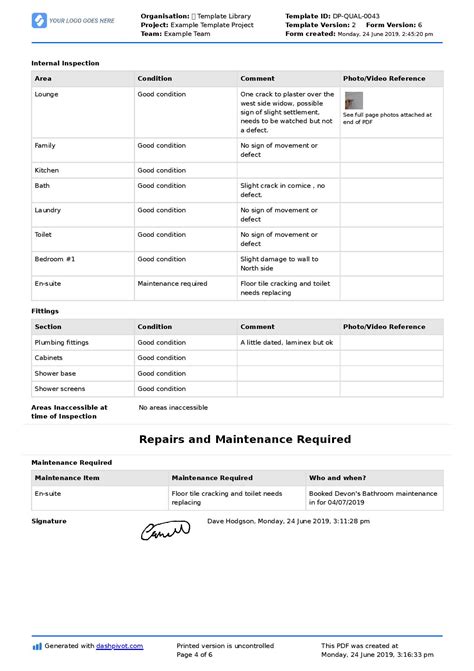 Property Inspection Report Template Format