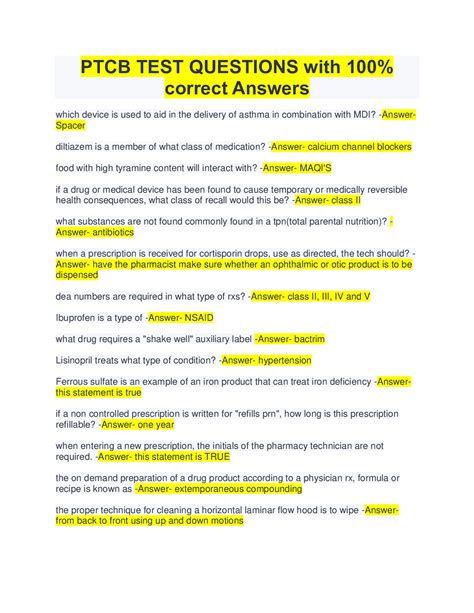 PTCB practice test printable version