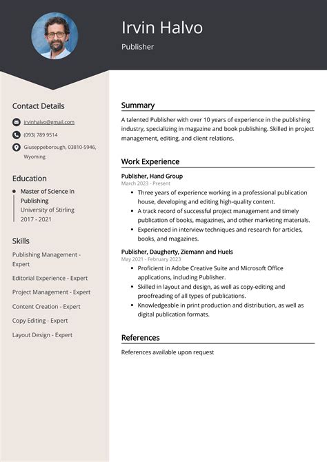 Publisher Resume Sample