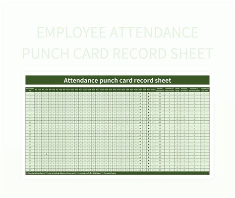 Punch Card Template for Attendance