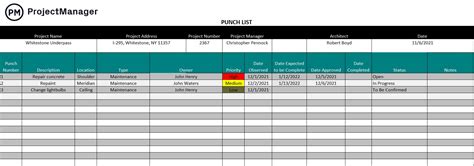 Punch Card Template for Project Management