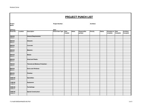 Punch List Template 4