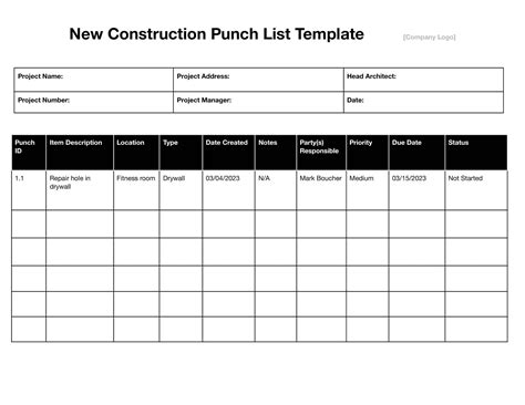 Punch List Template 9