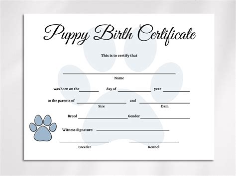 Puppy Birth Certificate Template Canva