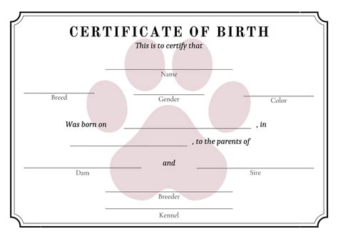 Puppy Birth Certificate Template Download