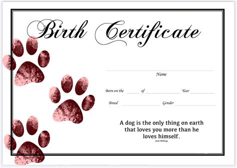 Puppy Birth Certificate Template Etsy