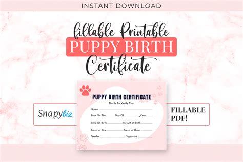 Puppy Birth Certificate Template Example Download