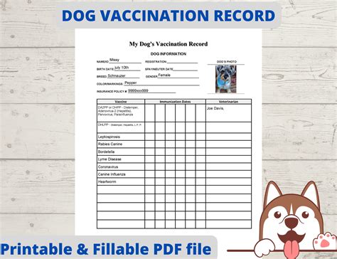 Puppy Vaccination Record