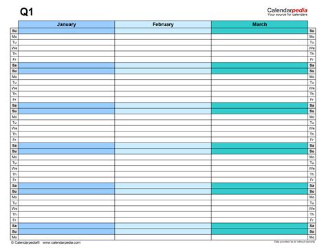 Quarterly Printable Calendar Template Example 3