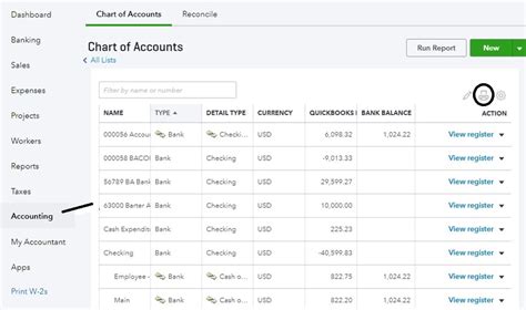 QuickBooks Online Chart of Accounts