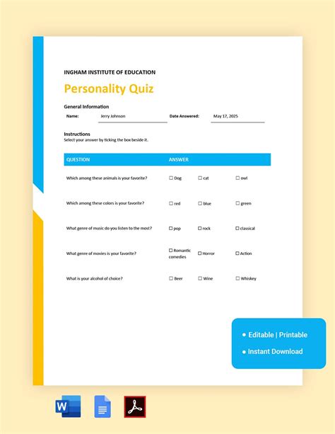 Description of Quiz Template 2