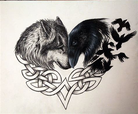 Raven and Wolf Tattoo