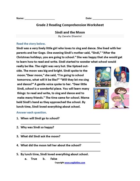 Reading Comprehension Worksheets for 2nd Grade Students Free